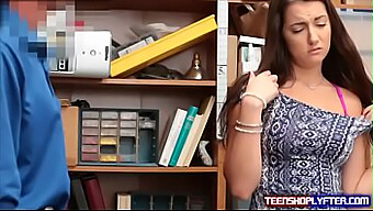 Tiny Teen Shoplifter Enjoys Guard'S Big Dick In The Office